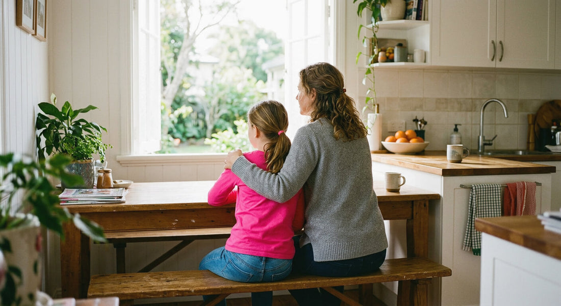Mum and Daughter sitting in kitchen